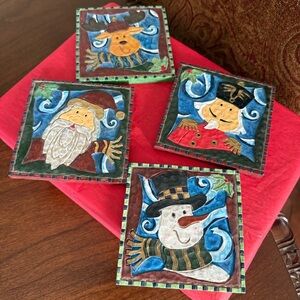 Christmas Coasters 4-Piece Set Characters: Santa, Snowman, Reindeer & Nutcracker